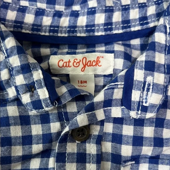 Cat & Jack Kids Navy Plaid Button-Up Shirt - Picture 2 of 4